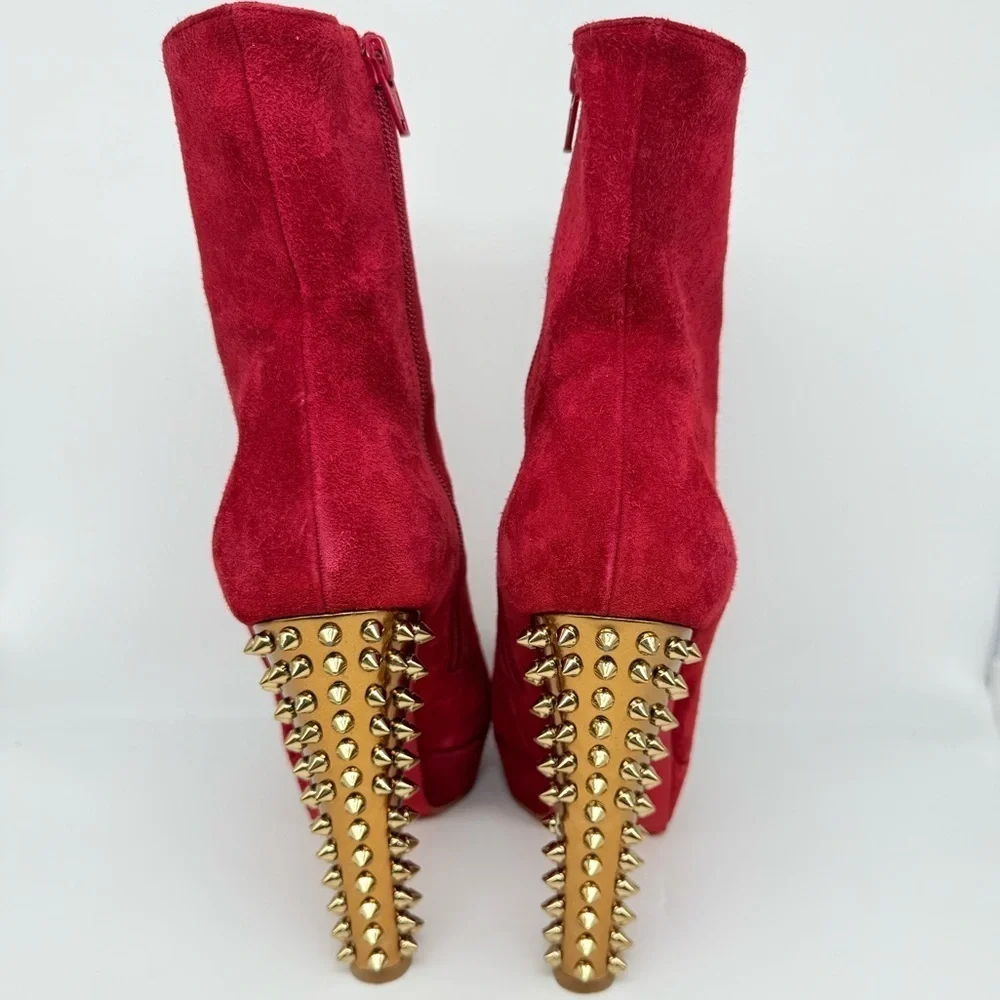 Christian Louboutin Red Suede Taclou Booty spike heel 140mm Ankle Boots EU 38